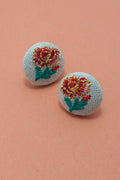 EMBROIDERY FLORAL GOLD EDGE STUD EARRINGS