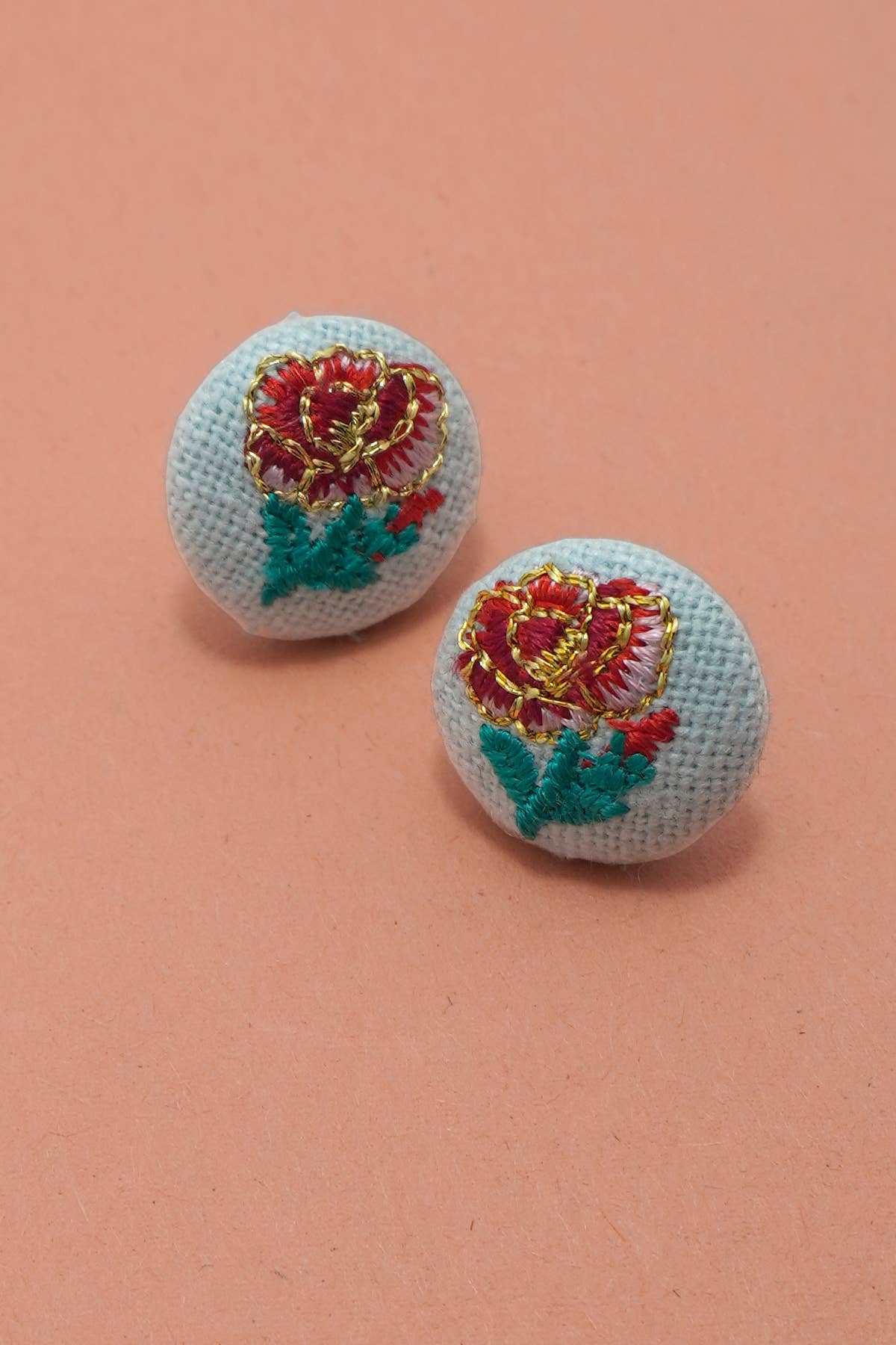 EMBROIDERY FLORAL GOLD EDGE STUD EARRINGS