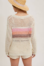 Color Block Open Knit Sweater Pullover