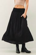 Smocked Waist Circle Full Skirt Black