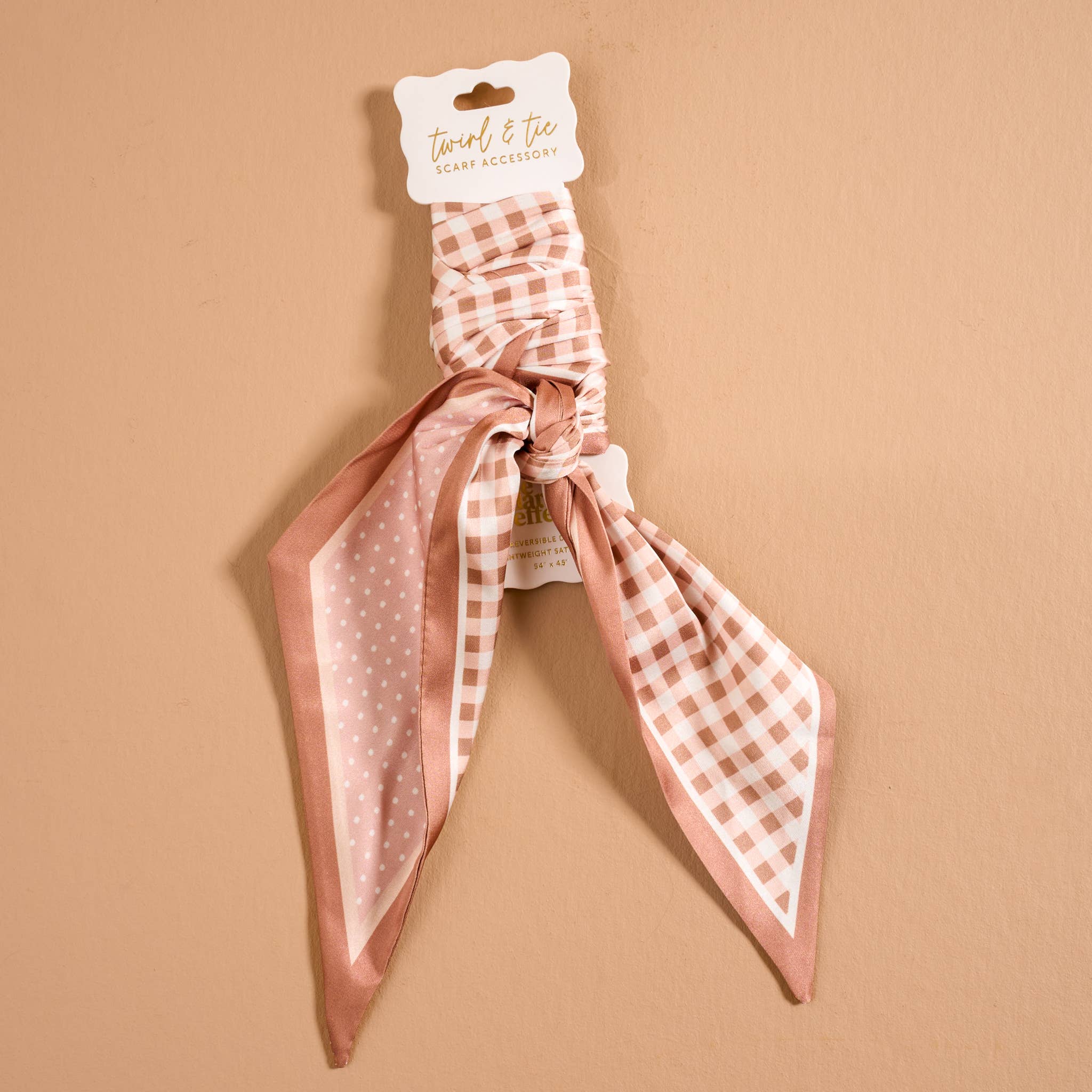 Twirl & Tie Scarf Accessory-Gingham Tan