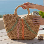 Round Top Handle Woven Tote Bag