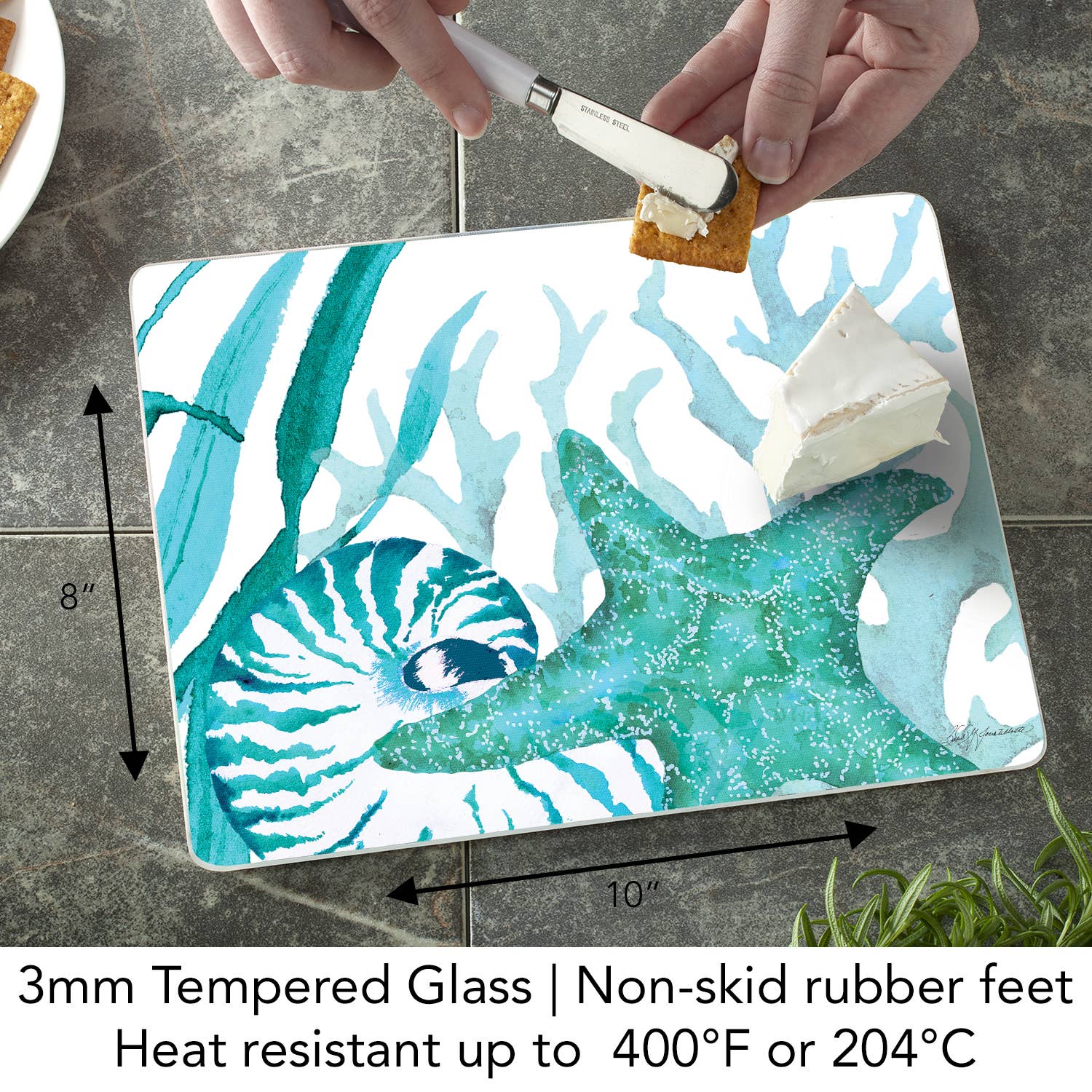 Coral Life Starfish 10” x 8” Tempered Glass Cutting Board