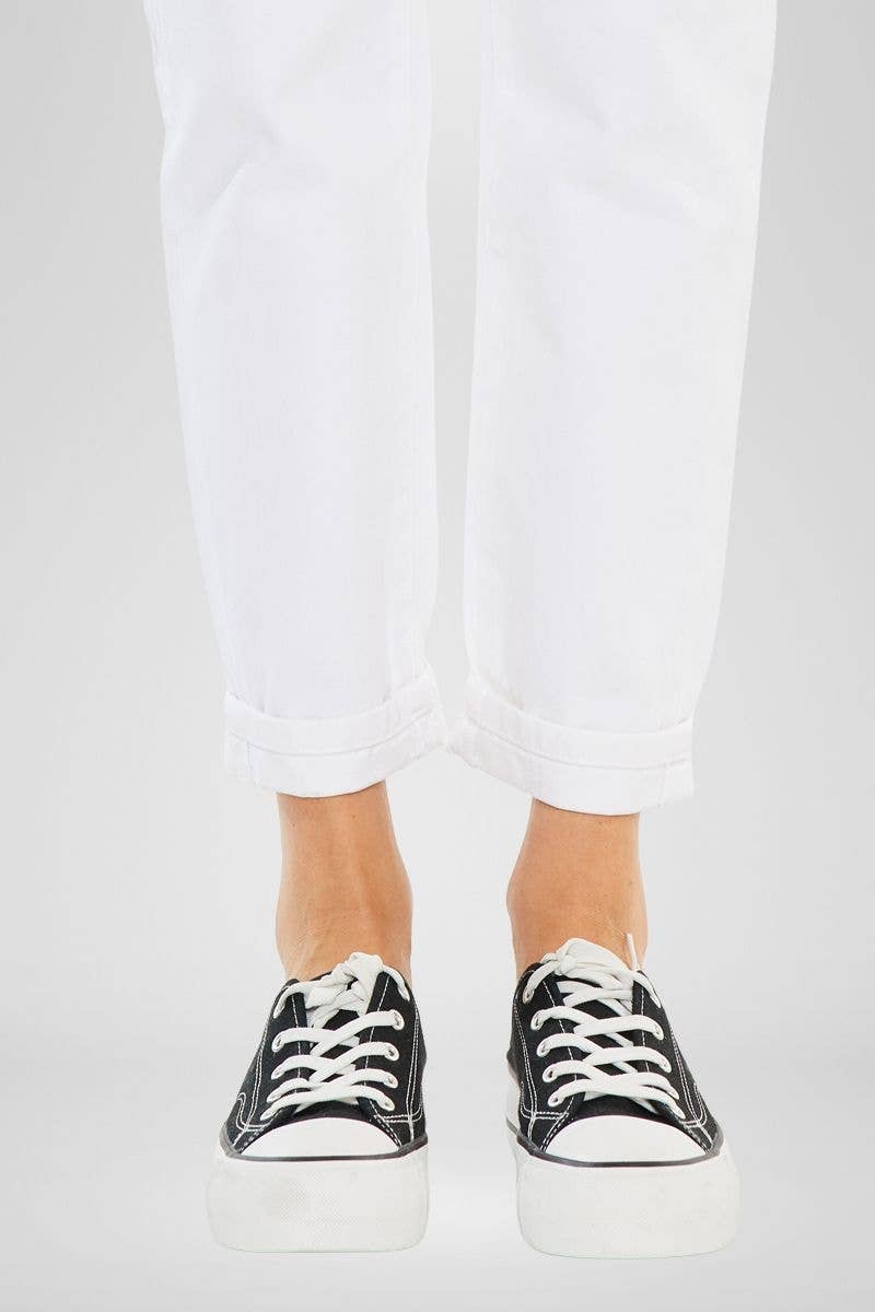Slouch Fit Drawstring White Denim Jeans