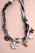 18K Stainless Steel Scarf Charm Necklace Black White