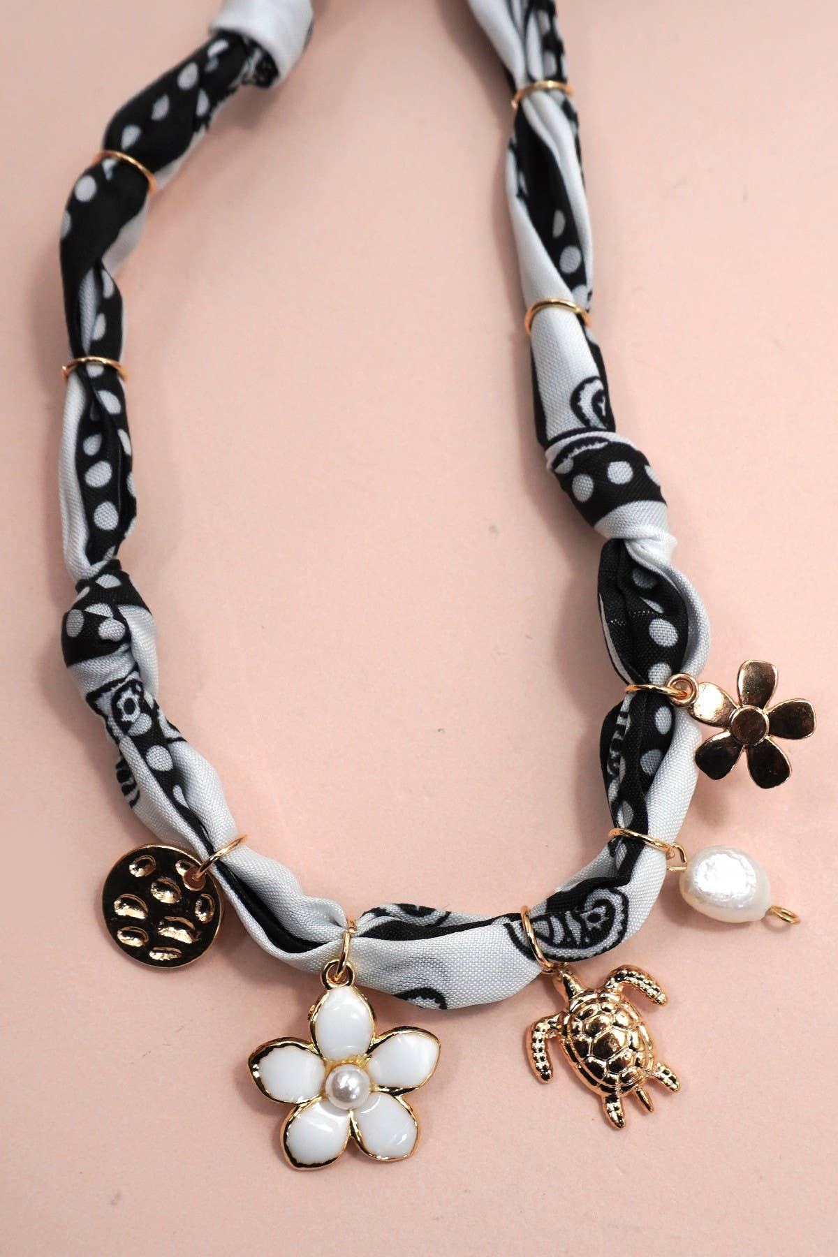 18K Stainless Steel Scarf Charm Necklace Black White