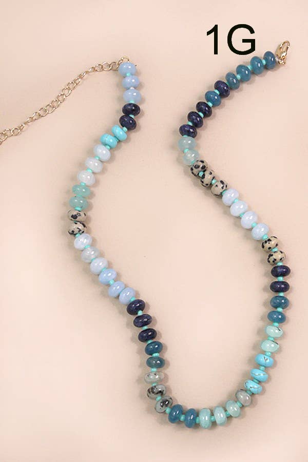 Natural  Agate Glass Semi Precious Bead Necklace