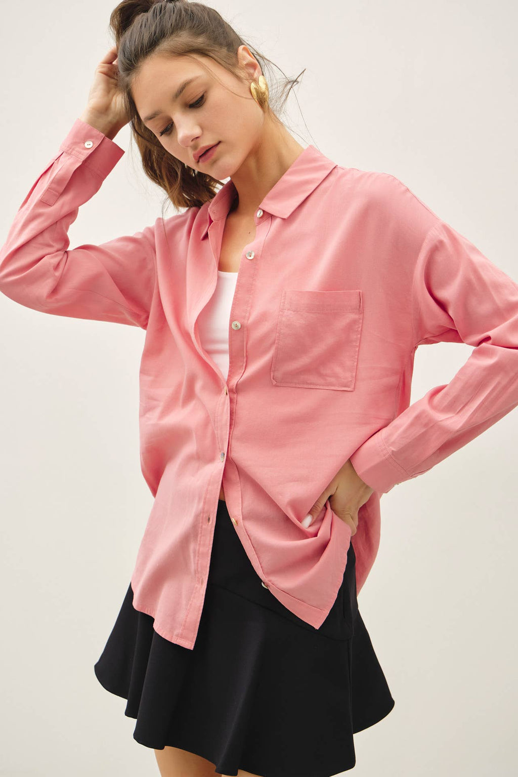 Cotton Blend Lightweight Oversized Shirt