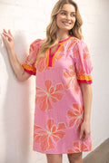 Multi Color Ruffled Large Floral Embroidered Dress