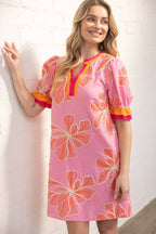 Multi Color Ruffled Large Floral Embroidered Dress