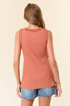 Solid Knit Tank with Ruffle Trim