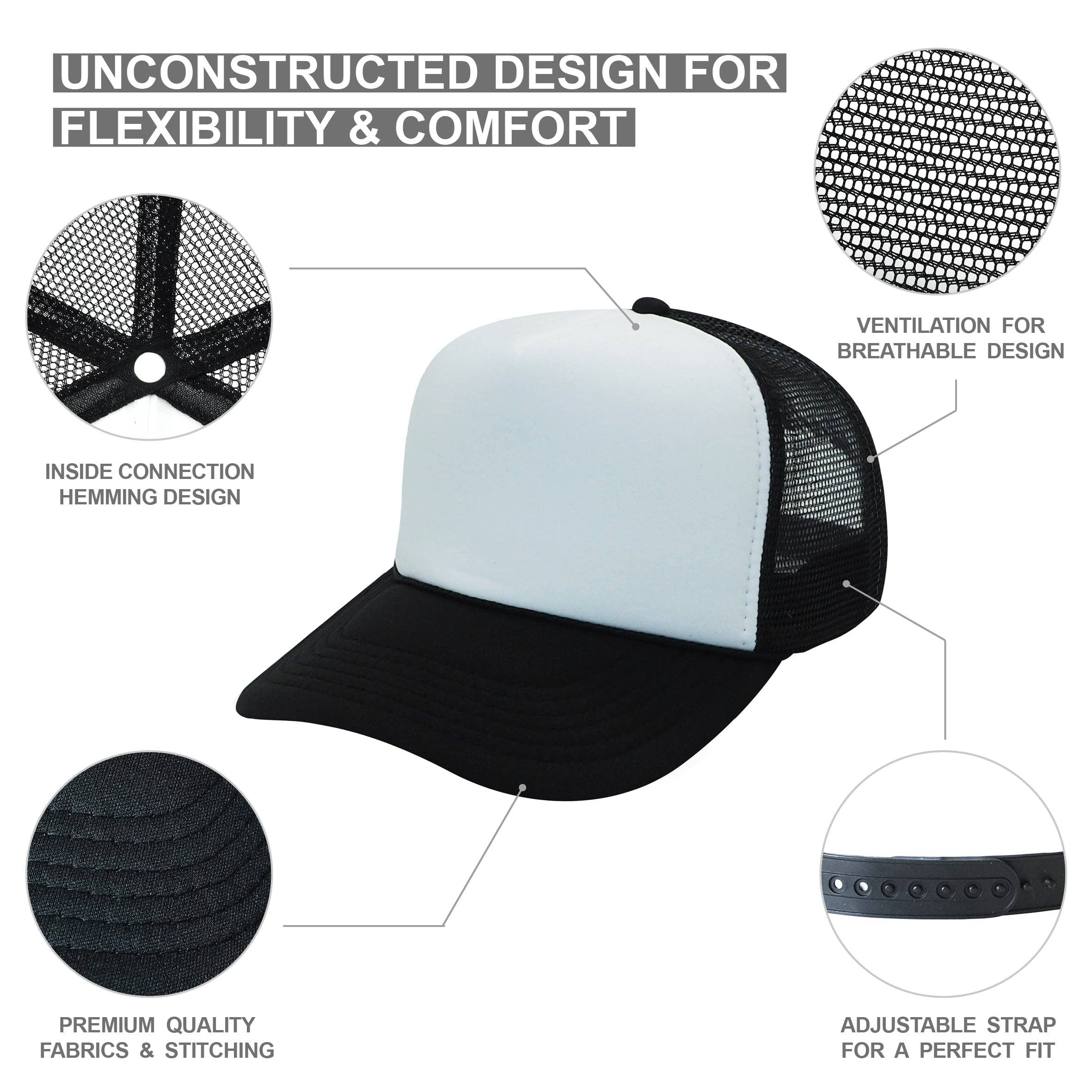 Nissun Classic Trucker Baseball Hats Caps Foam Mesh Blank Solid Two Tone Snapback Adult Youth