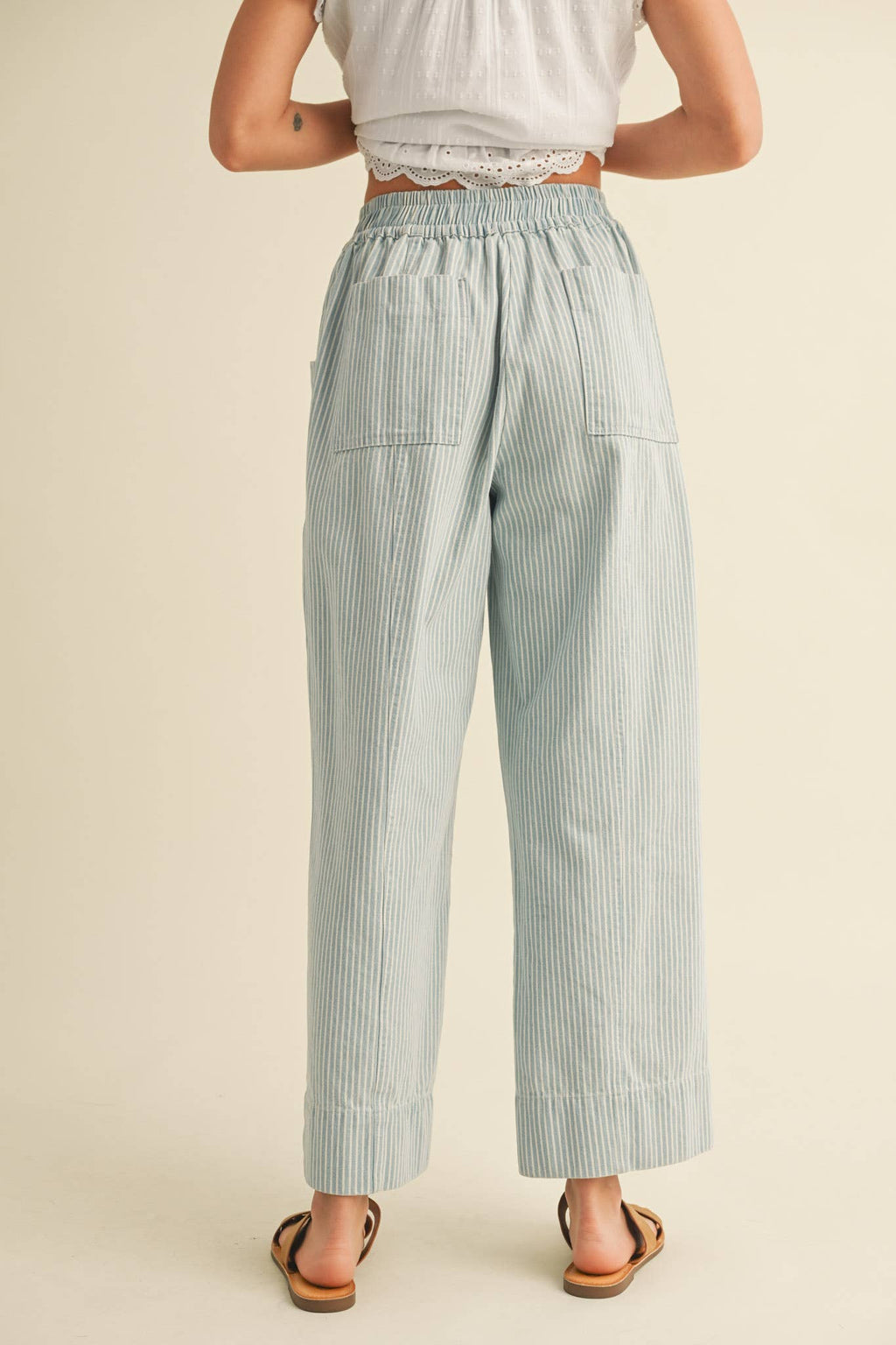 Striped Wide Leg Cropped Pants