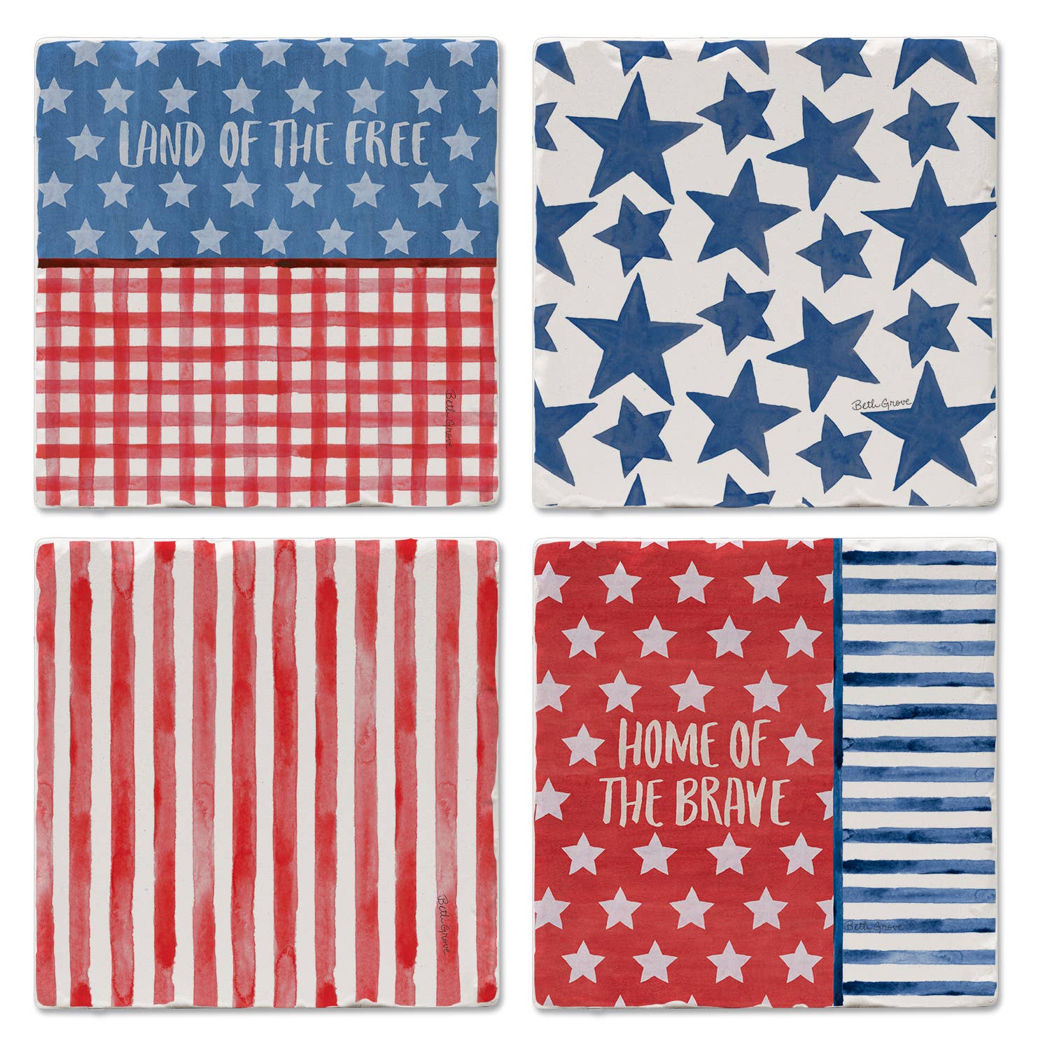 "Americana Style" 4 Pack Assorted Image Coaster Set