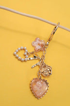 Bag Charm - Pressed Flower Bow Pearl Heart