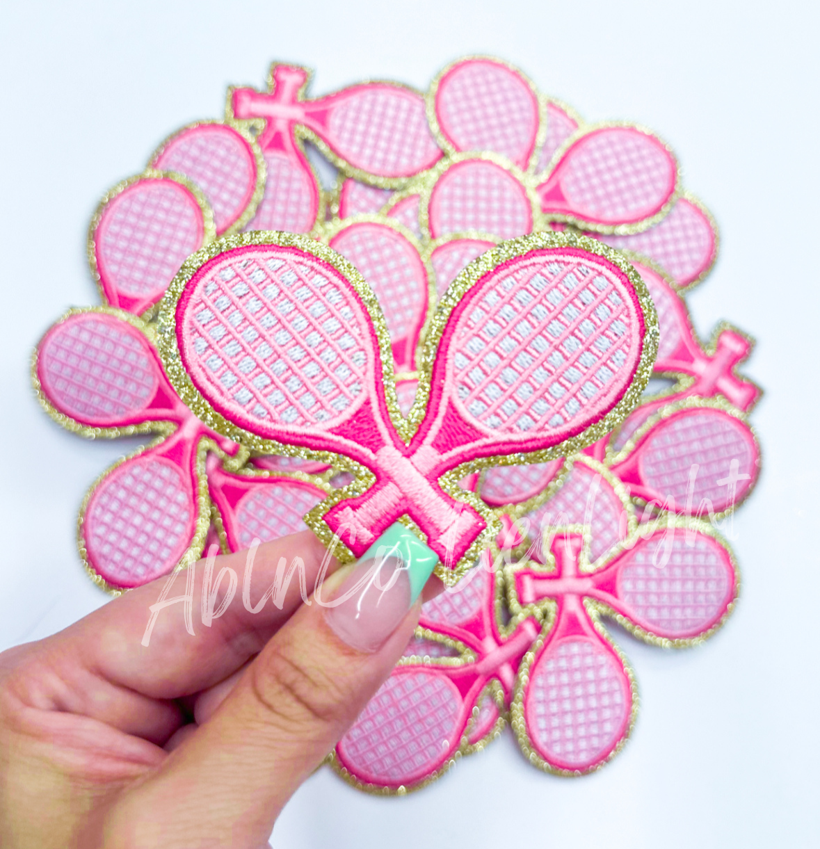 Pink tennis racket glitter trucker hat patch iron on