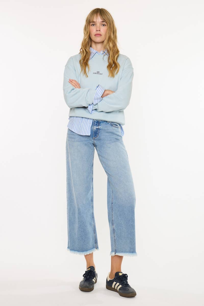 Mid Rise Crop Wide Leg Jeans