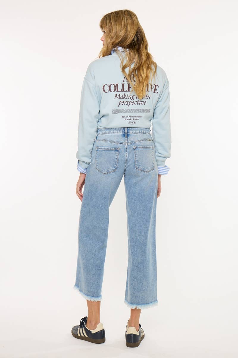 Mid Rise Crop Wide Leg Jeans