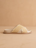 The Fabby | Beige Double Strap Raffia Slide