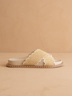 The Fabby | Beige Double Strap Raffia Slide