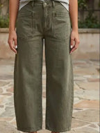 Solid Denim Barrel Jeans High Waist Patch Pocket Clover
