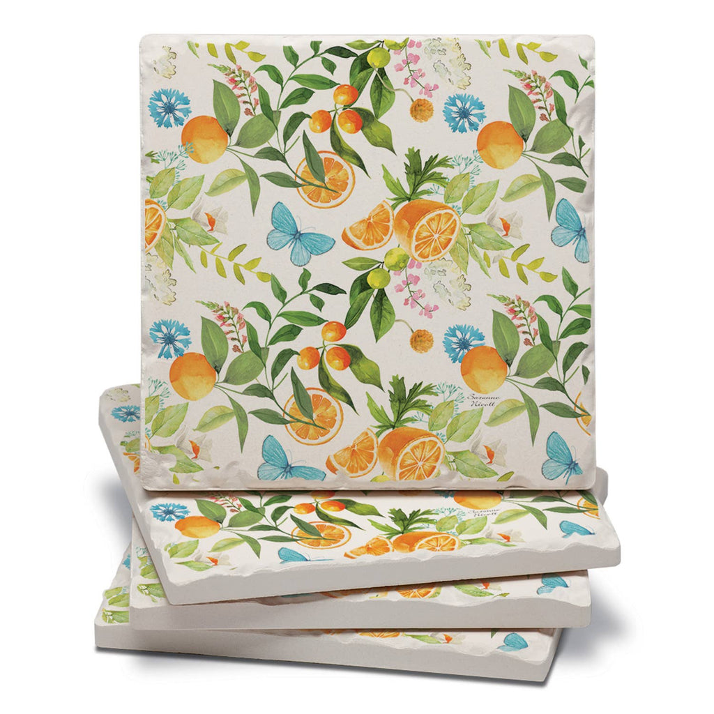 "Sweet Clementine" Tumbled Tile Stone Coaster 4 Pack