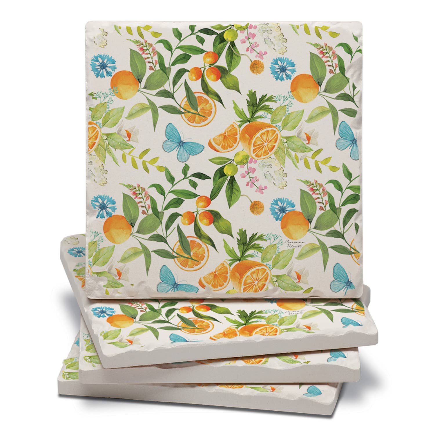 "Sweet Clementine" Tumbled Tile Stone Coaster 4 Pack