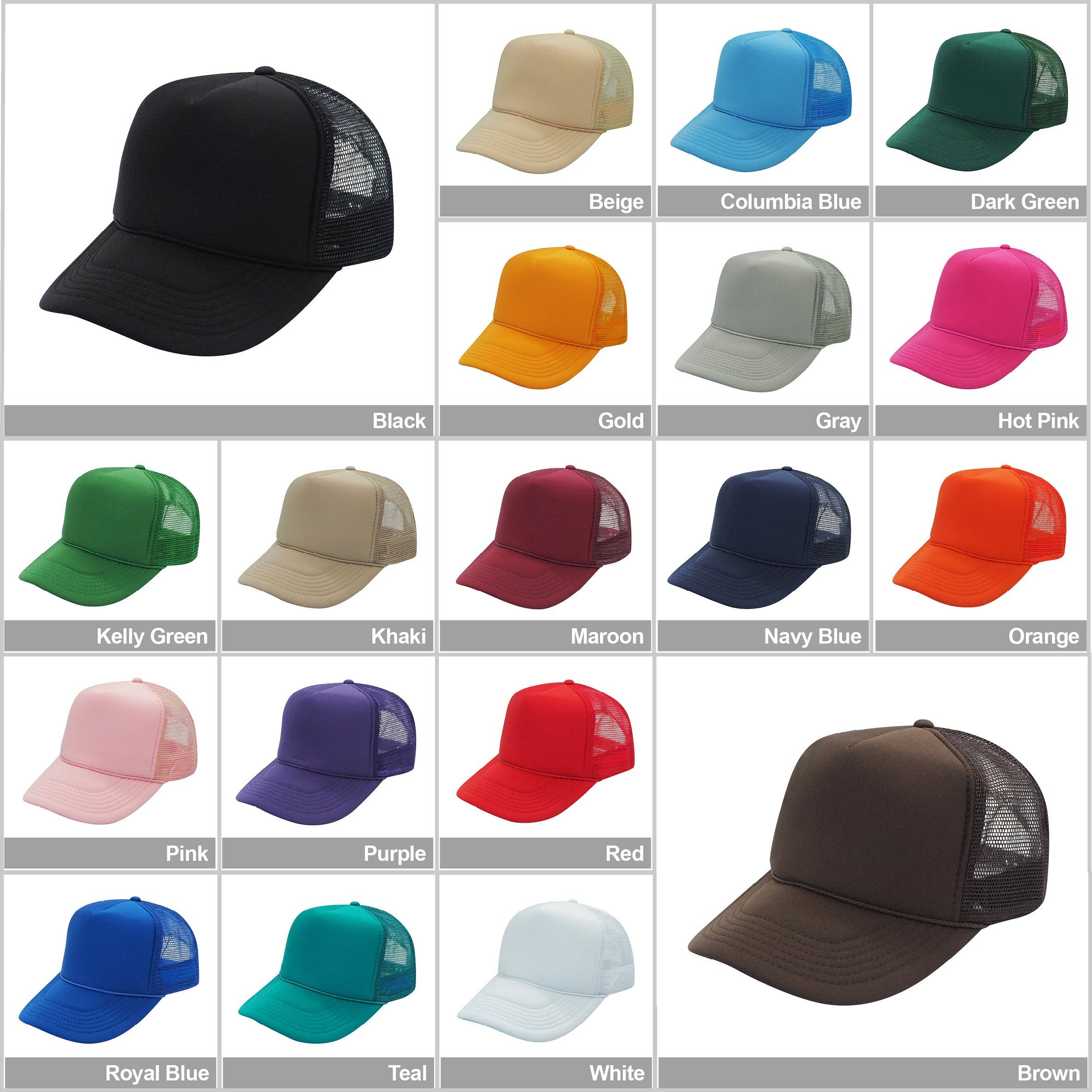 Nissun Classic Trucker Baseball Hats Caps Foam Mesh Blank Solid Two Tone Snapback Adult Youth