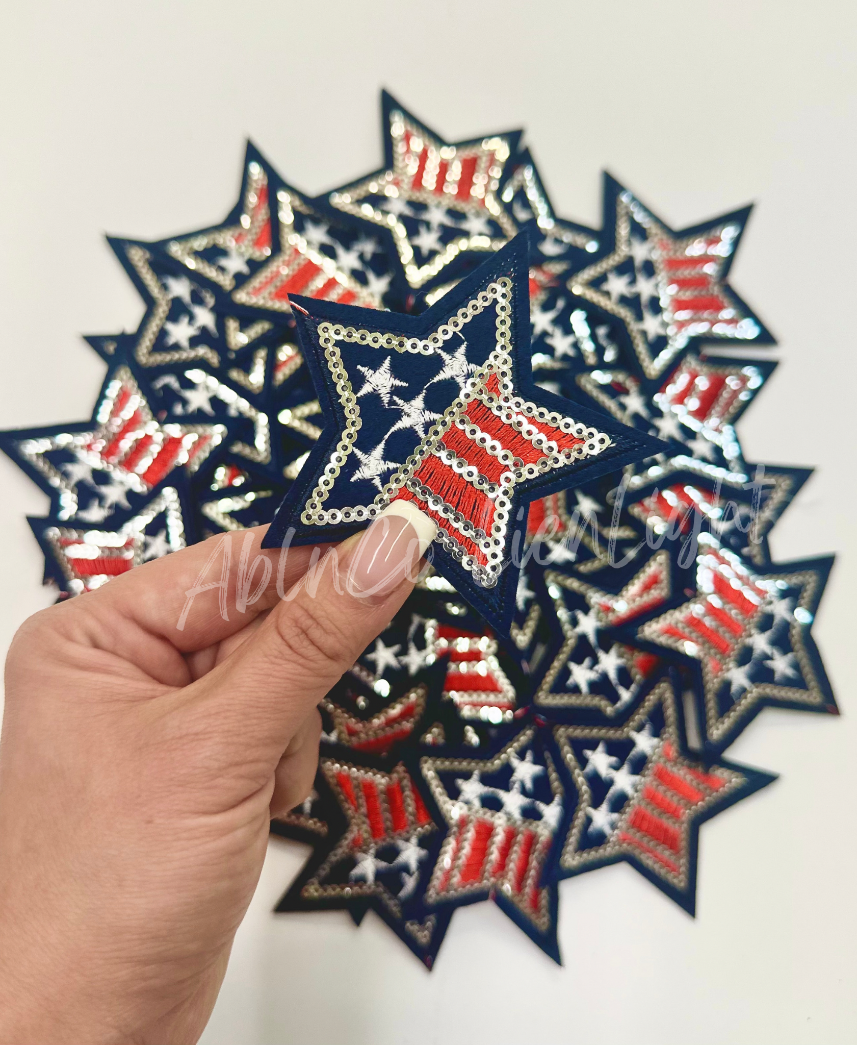 Red white blue American star sequin embroidery patch iron on