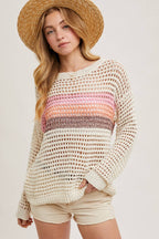 Color Block Open Knit Sweater Pullover