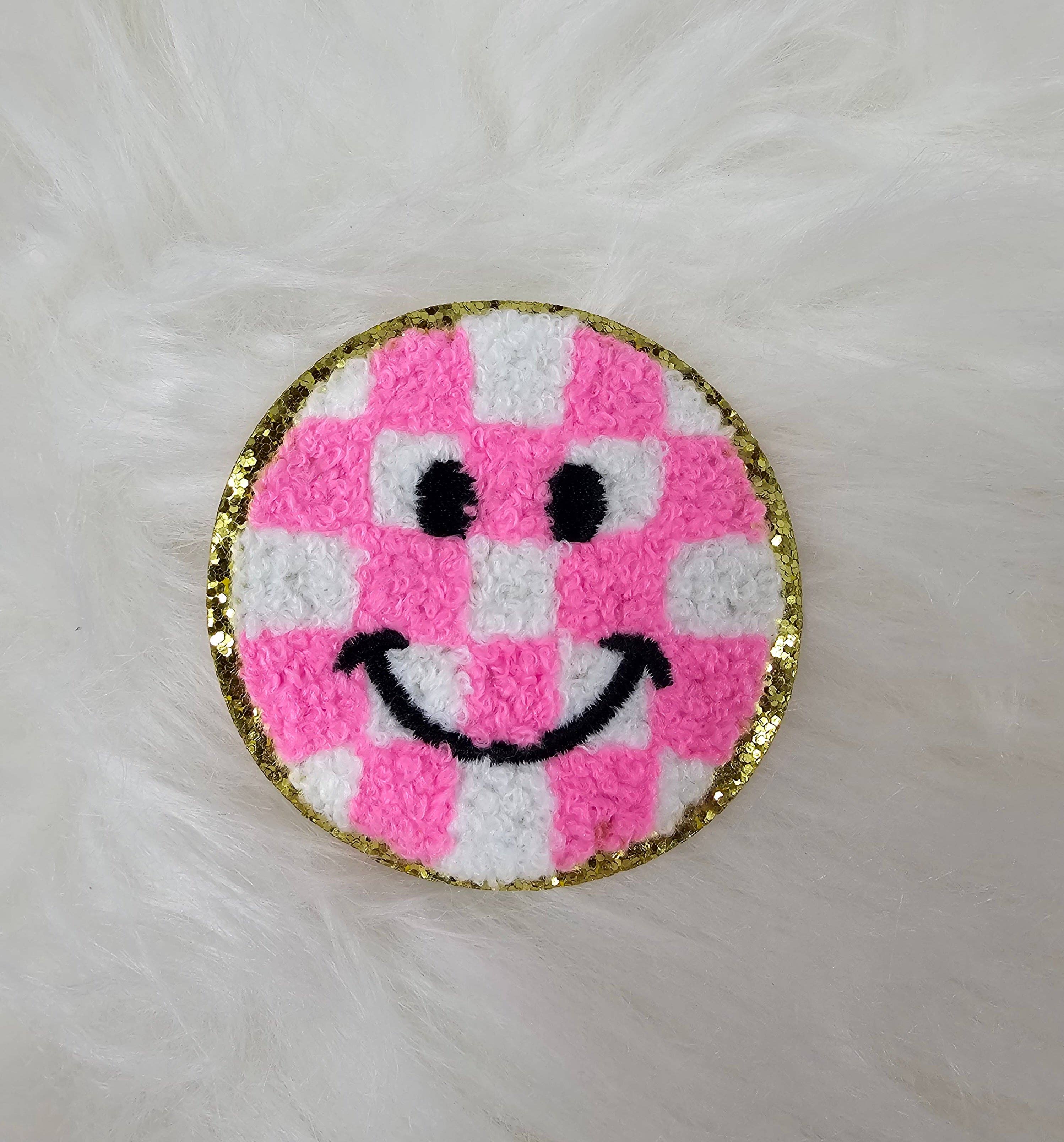Checkered Smile Face Iron On Patch