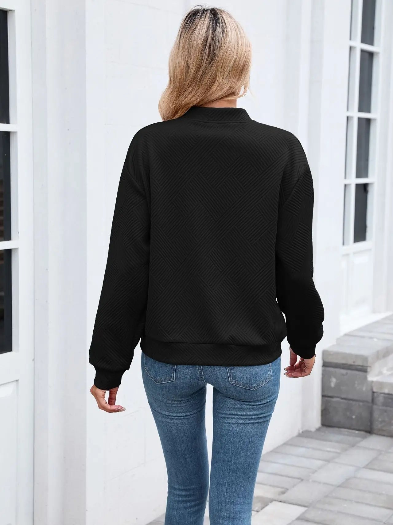 Quilted Zip-Up Bomber Jacket | Casual Long Sleeve Sweatshirt