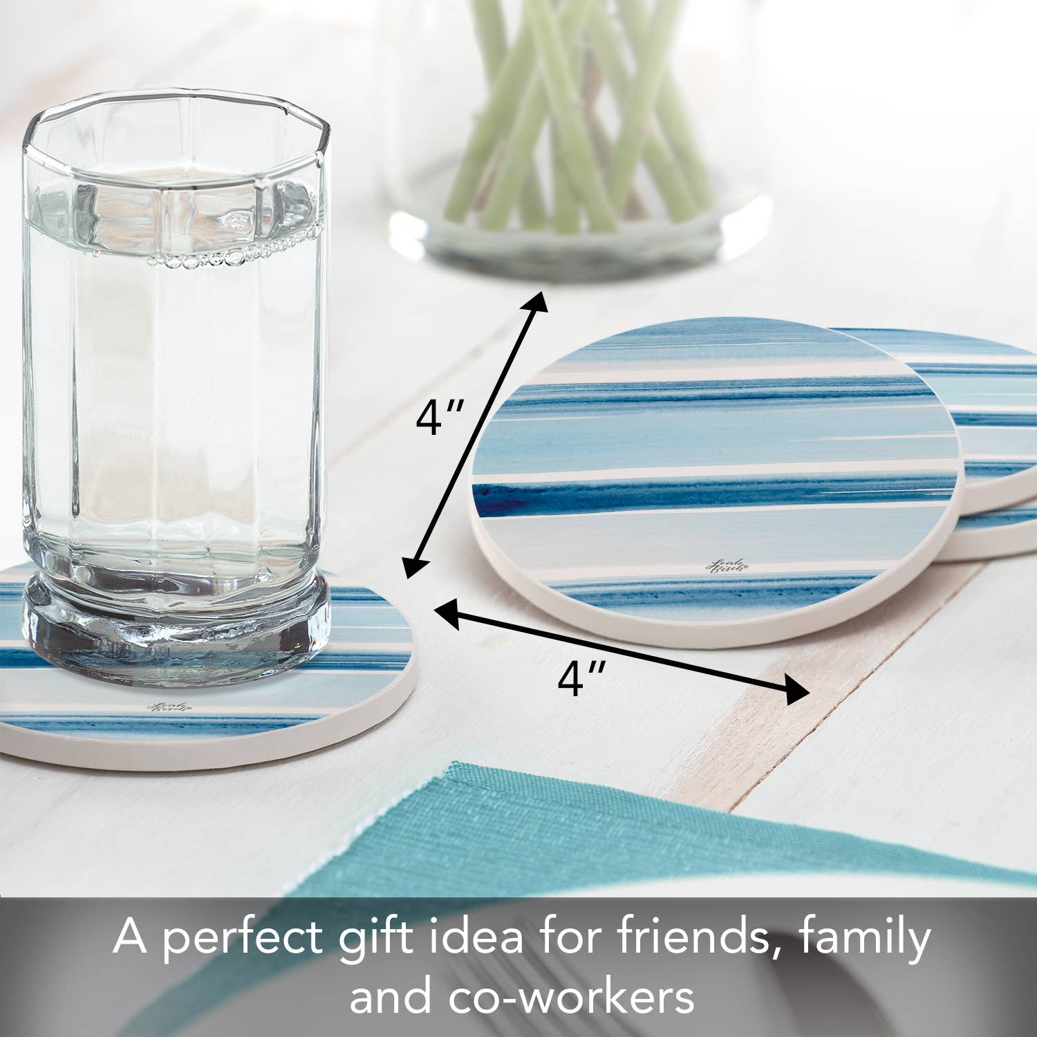 "Ocean Tides" 4 Pack Round Absorbent Stone Coasters