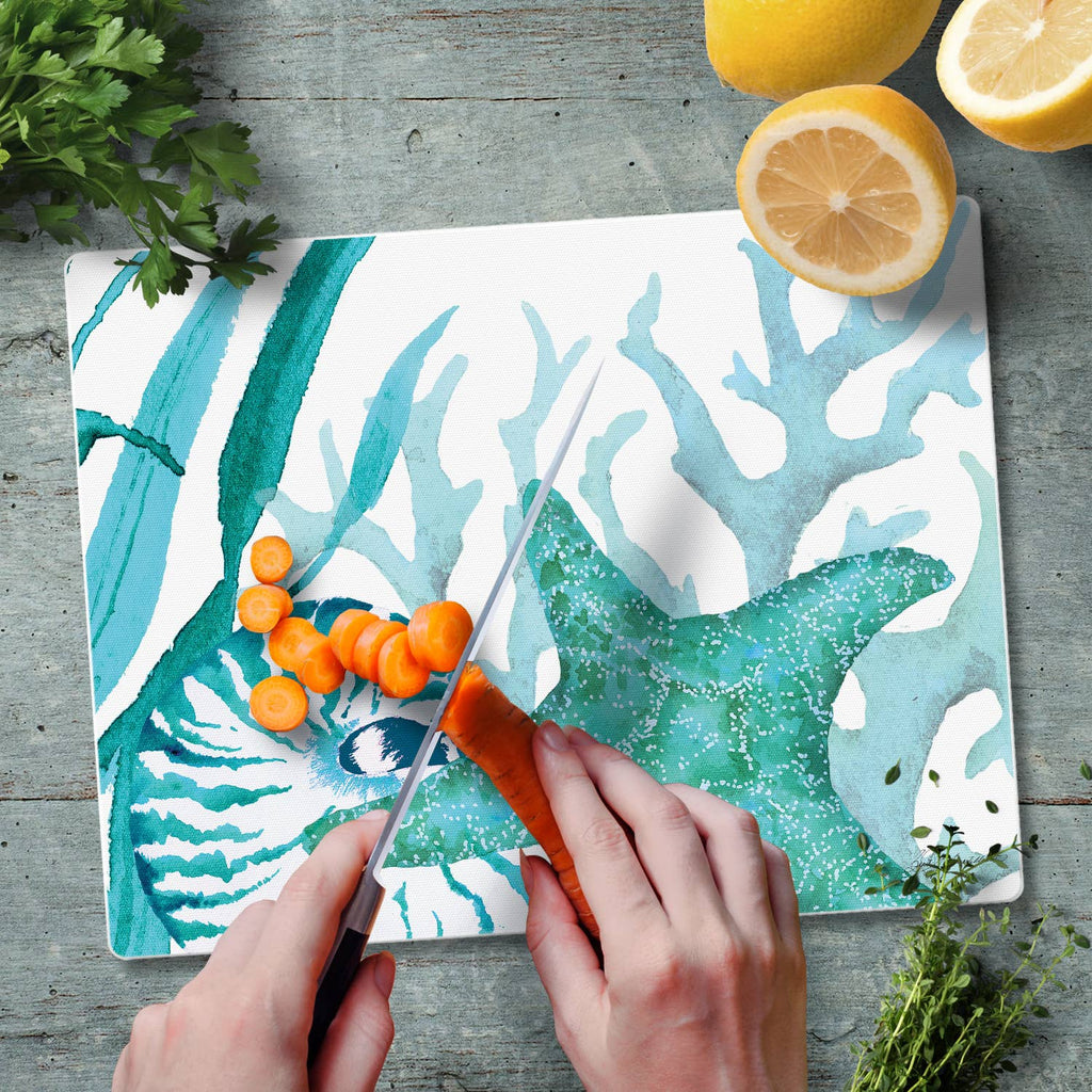 Coral Life Starfish 10” x 8” Tempered Glass Cutting Board