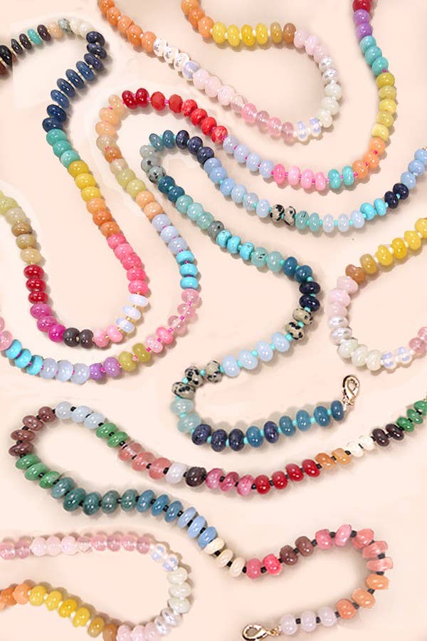 Natural  Agate Glass Semi Precious Bead Necklace
