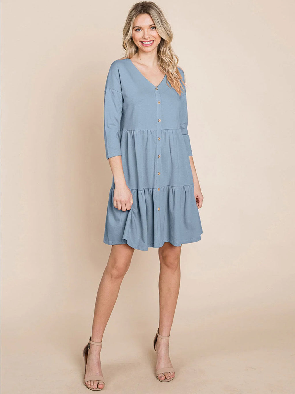 3/4 Sleeve V-Neck Loose Fit Dress