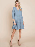 3/4 Sleeve V-Neck Loose Fit Dress