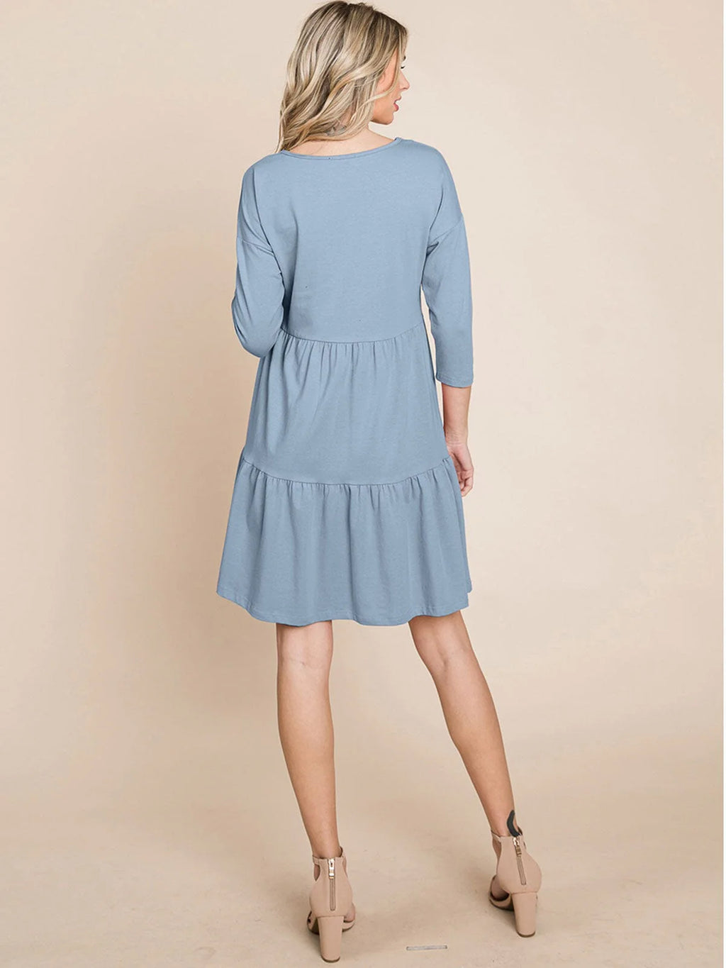3/4 Sleeve V-Neck Loose Fit Dress