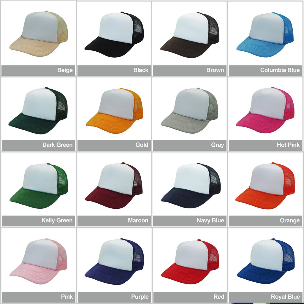 Nissun Classic Trucker Baseball Hats Caps Foam Mesh Blank Solid Two Tone Snapback Adult Youth