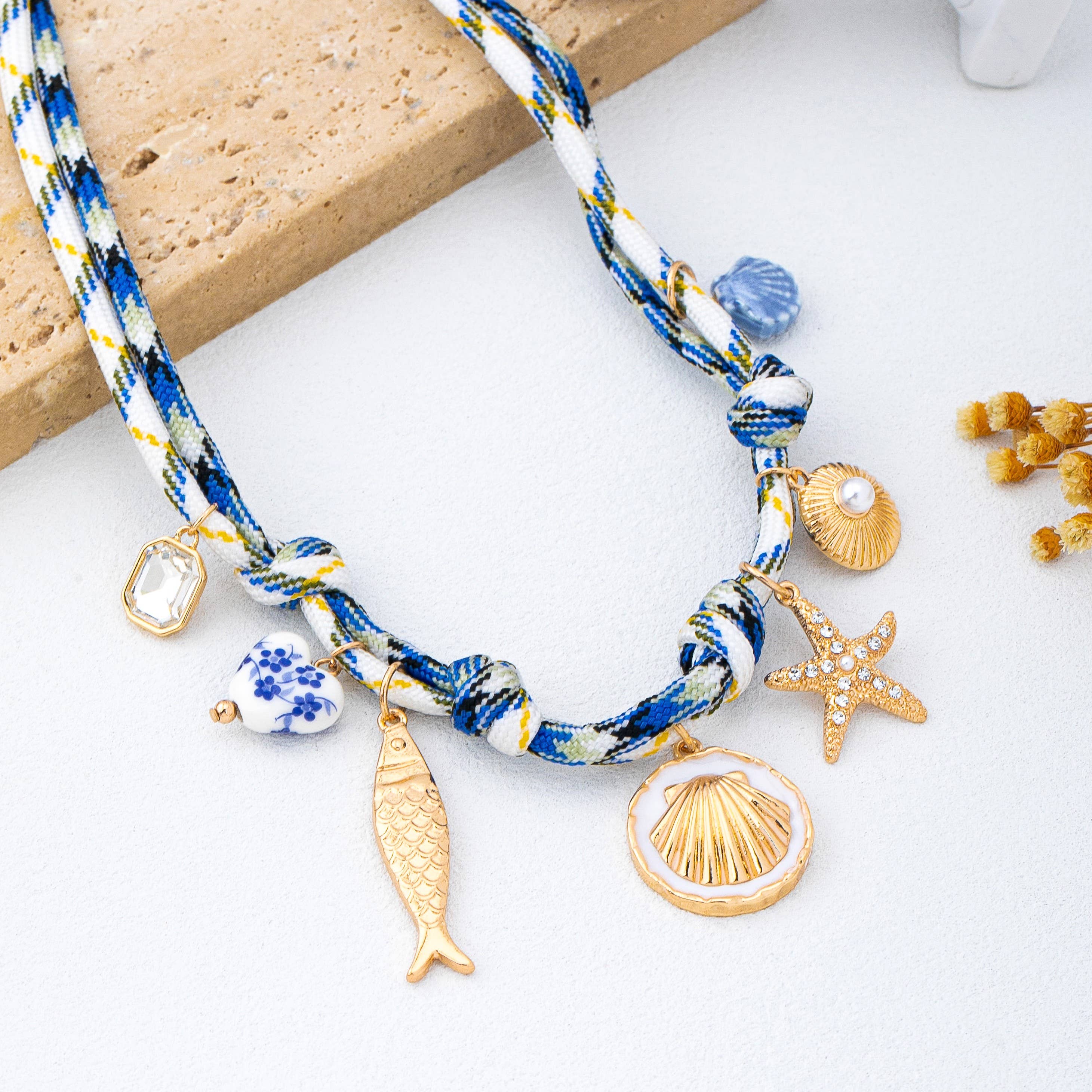 Rope Charm Necklace - Starfish Seashell