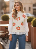 Pumpkin Embroidery Knitted Sweater Vest