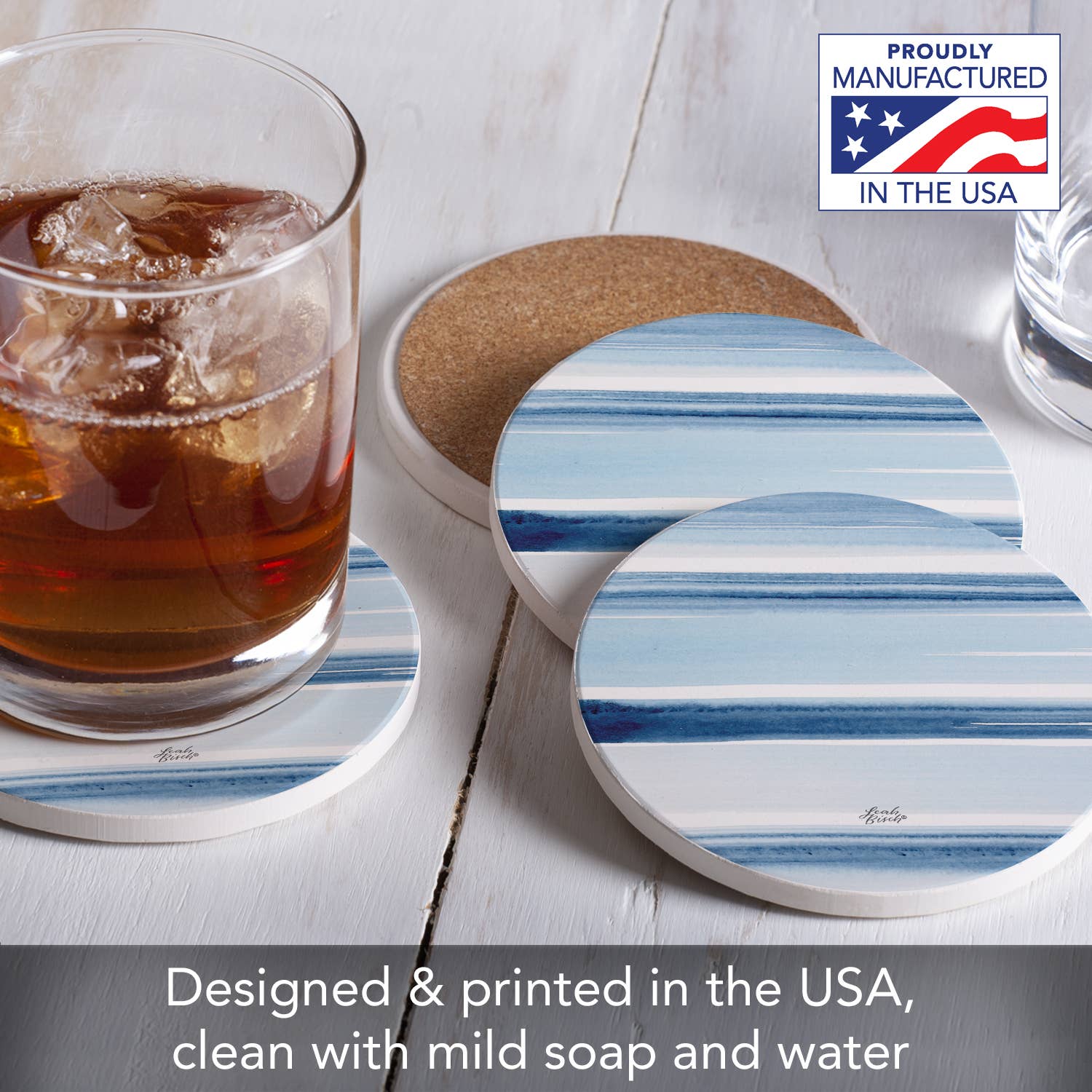 "Ocean Tides" 4 Pack Round Absorbent Stone Coasters