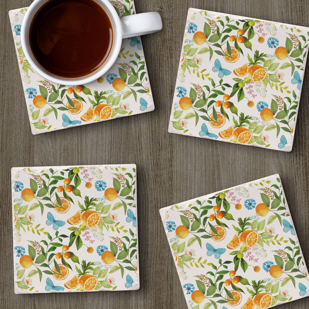 "Sweet Clementine" Tumbled Tile Stone Coaster 4 Pack