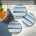 "Ocean Tides" 4 Pack Round Absorbent Stone Coasters