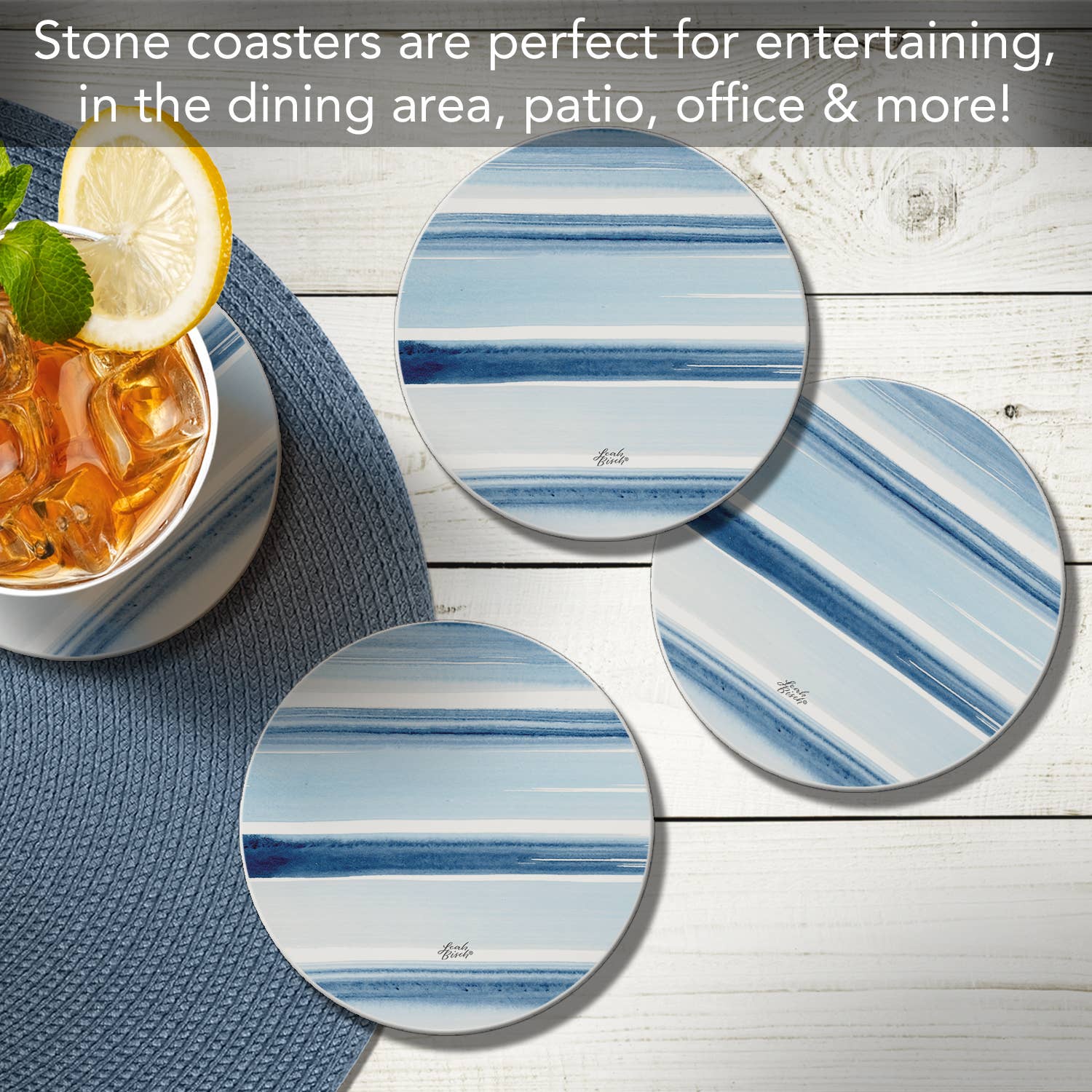 "Ocean Tides" 4 Pack Round Absorbent Stone Coasters