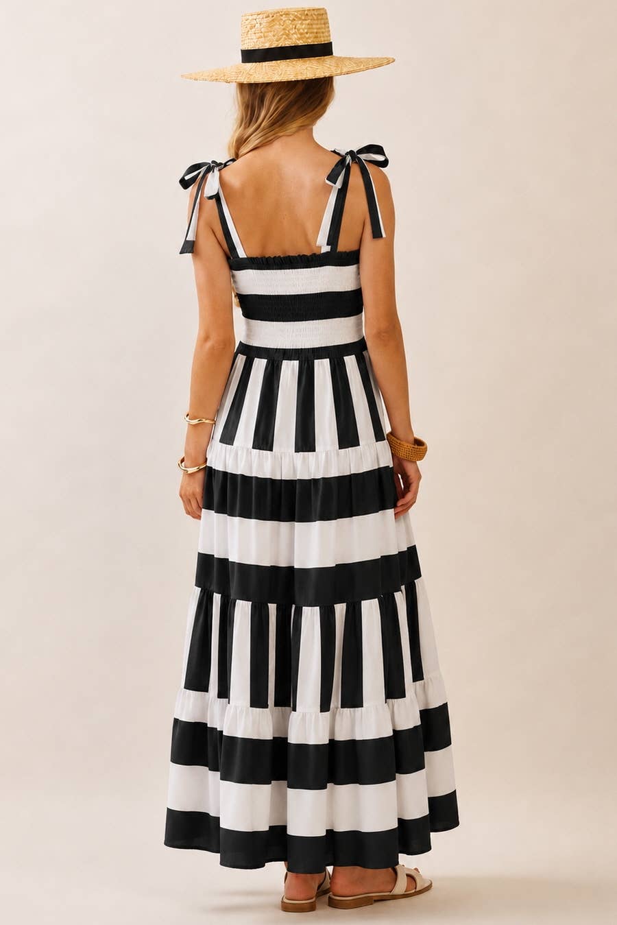 Stripe Tiered Maxi Smocked Top Dress
