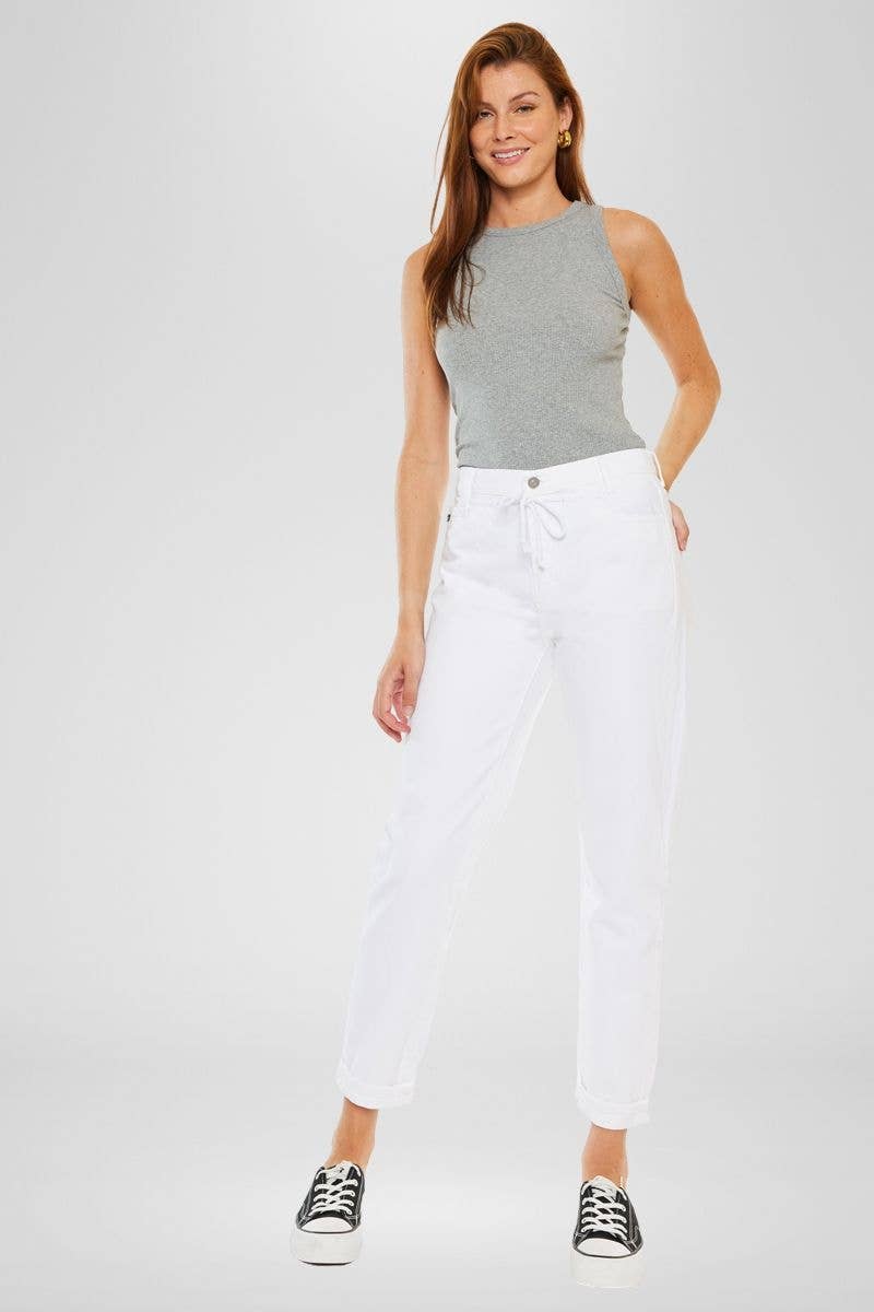 Slouch Fit Drawstring White Denim Jeans