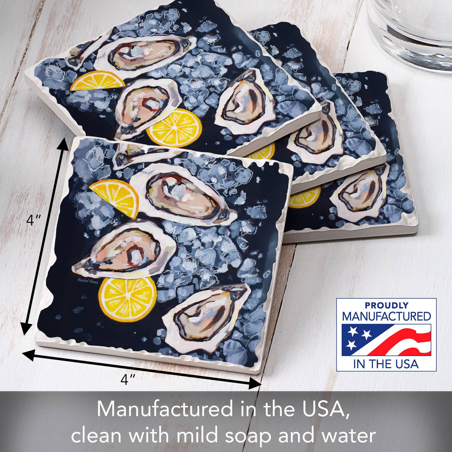 Oysters 4 Pack Tumbled Tile Stone Coasters