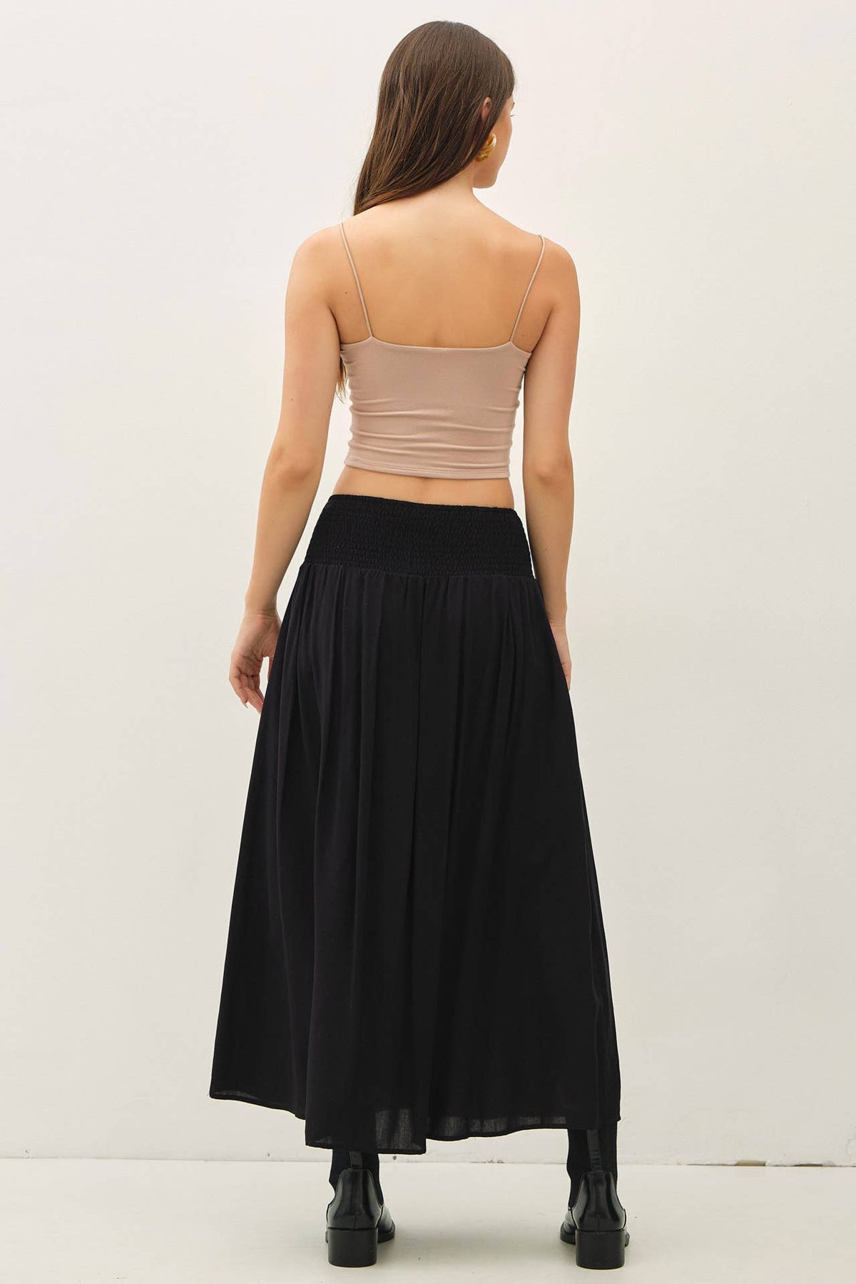 Smocked Waist Circle Full Skirt Black