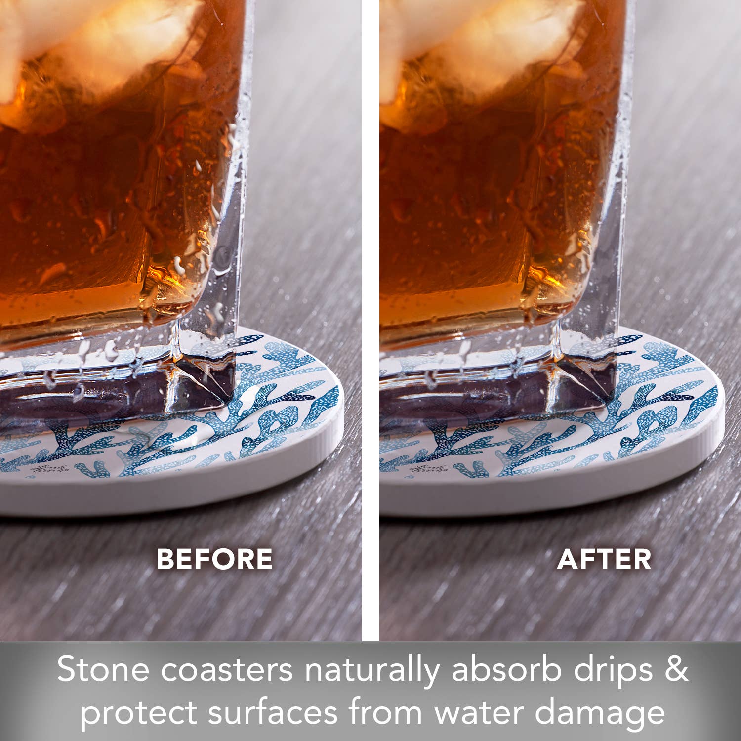 "Ocean Coral" 4 Pack Round Absorbent Stone Coasters